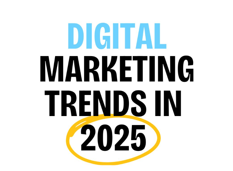 "Text graphic reading 'Digital Marketing Trends in 2025' with the year 2025 circled in yellow."